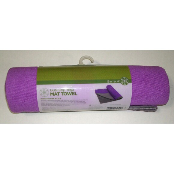 New Gaiam Mat Towel Fast Drying Non Slip Hot Yoga Pilates Pink Purple Gray Grip - Picture 2 of 4